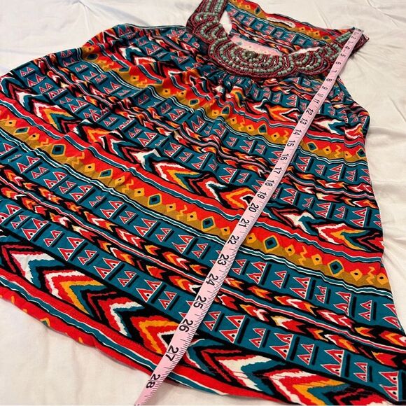 Chance or Fate Dry Goods Boho Beaded Tribal Design Sleeveless Tunic Top Large - Picture 9 of 11